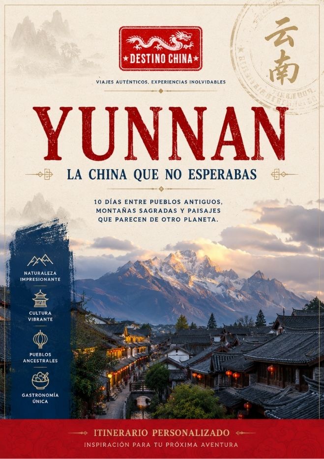 imagen de ejemplar itinerario de viaje por China con el titulo en letras grandes "YUNNAN"